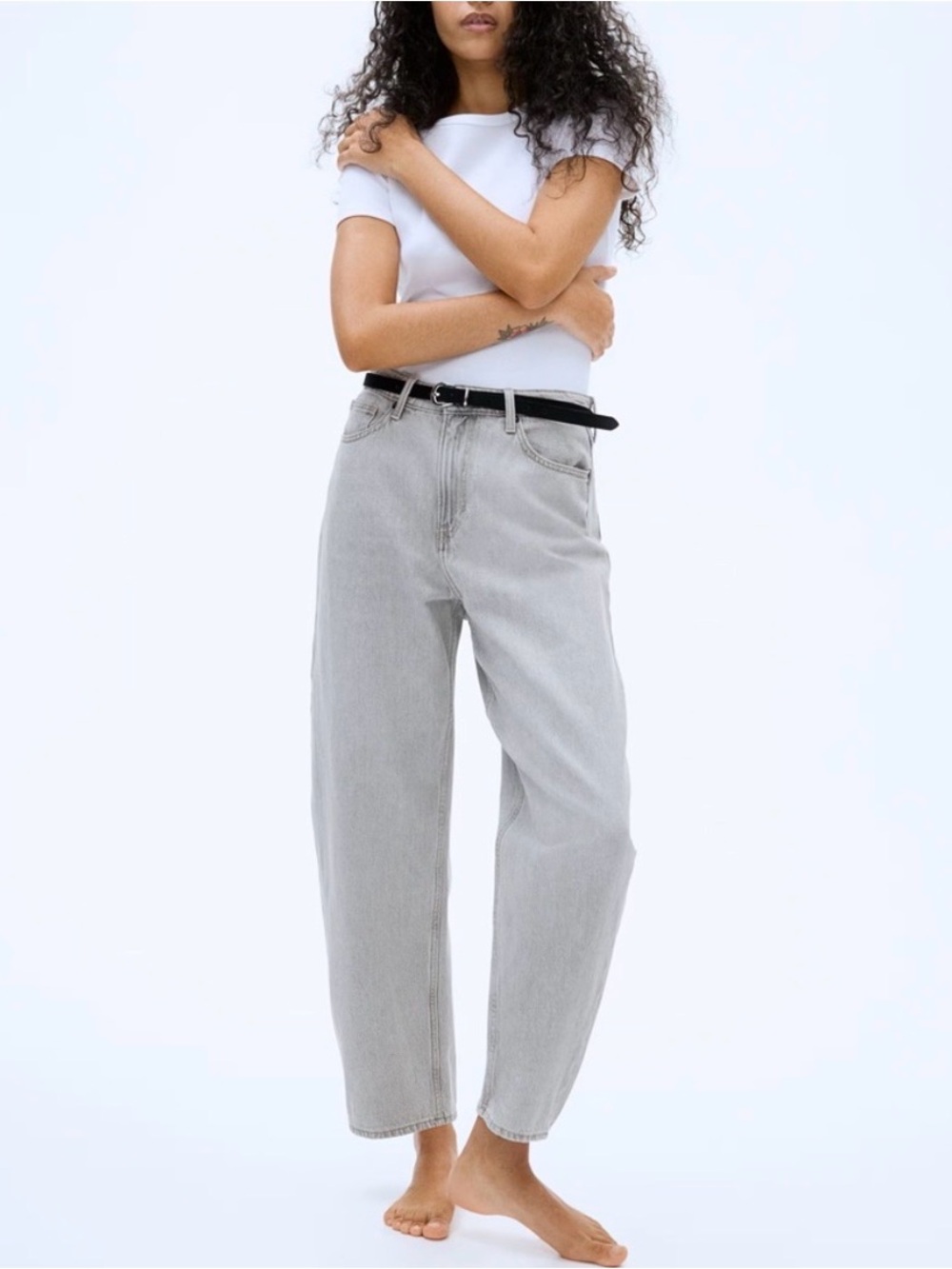 Barrel High-Waist Women's Jeans in Light Gray